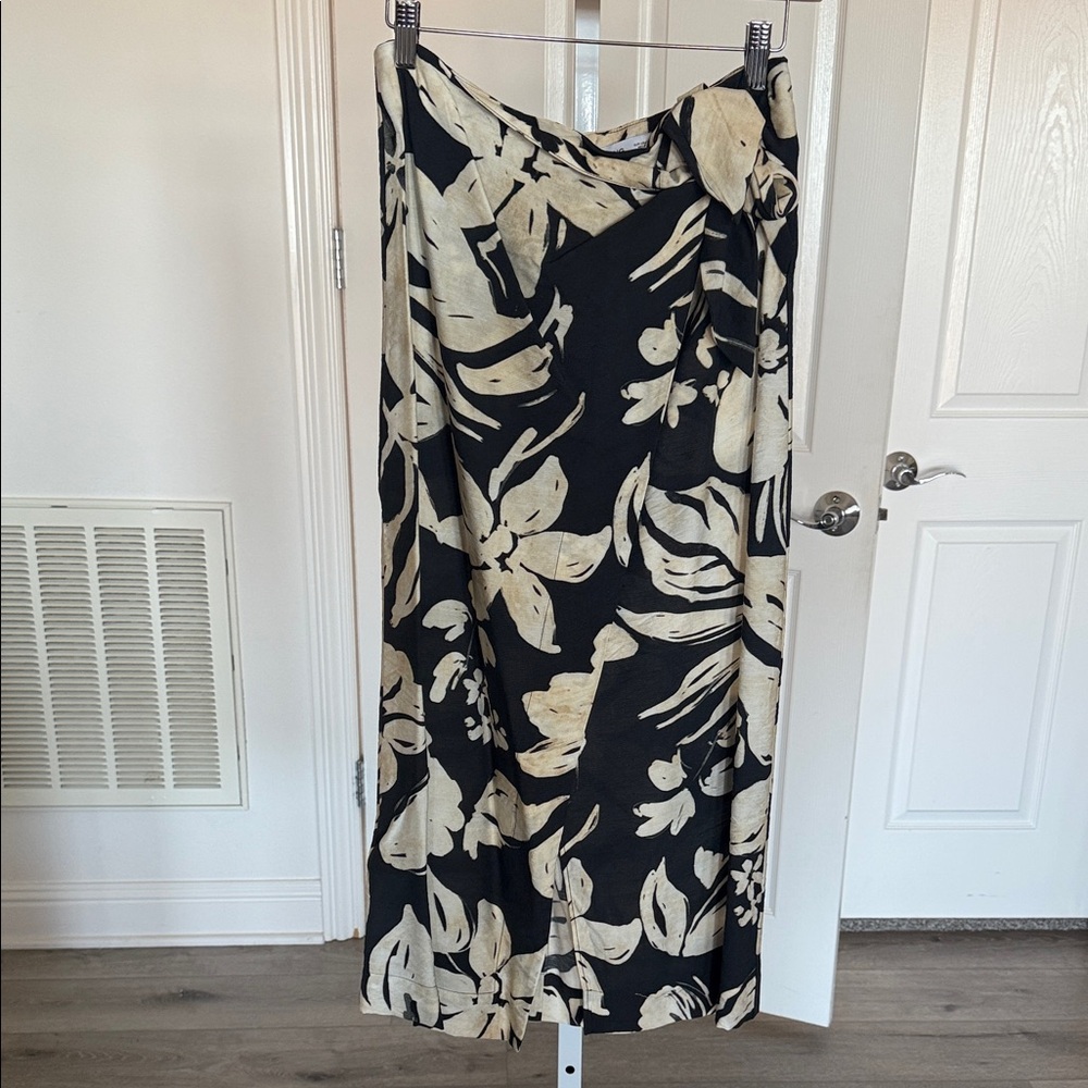 Mango Black and Cream Floral Midi Skirt